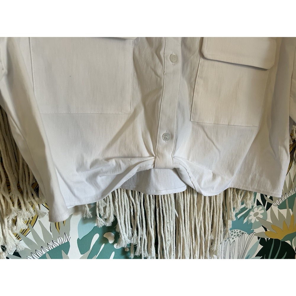 Antonio Melani Top Cropped Twisted Blouse Button Sz XL White EUC Whimsigoth Y2K - Picture 4 of 12